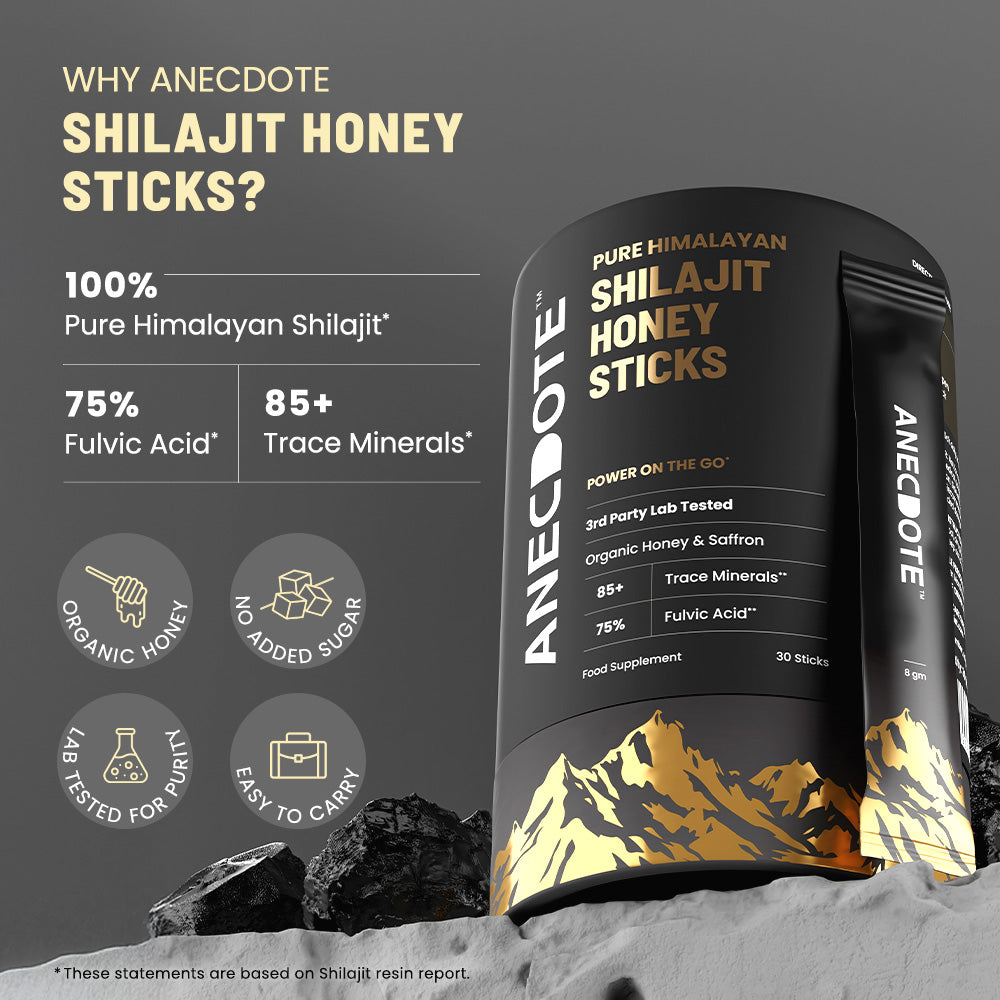 Anecdote Pure Himalayan Shilajit Honey Sticks with Organic Honey & Saffron | Boosts Stamina | Supports Immunity | 75% Fulvic Acid, 85+ Trace Minerals | No Added Sugar