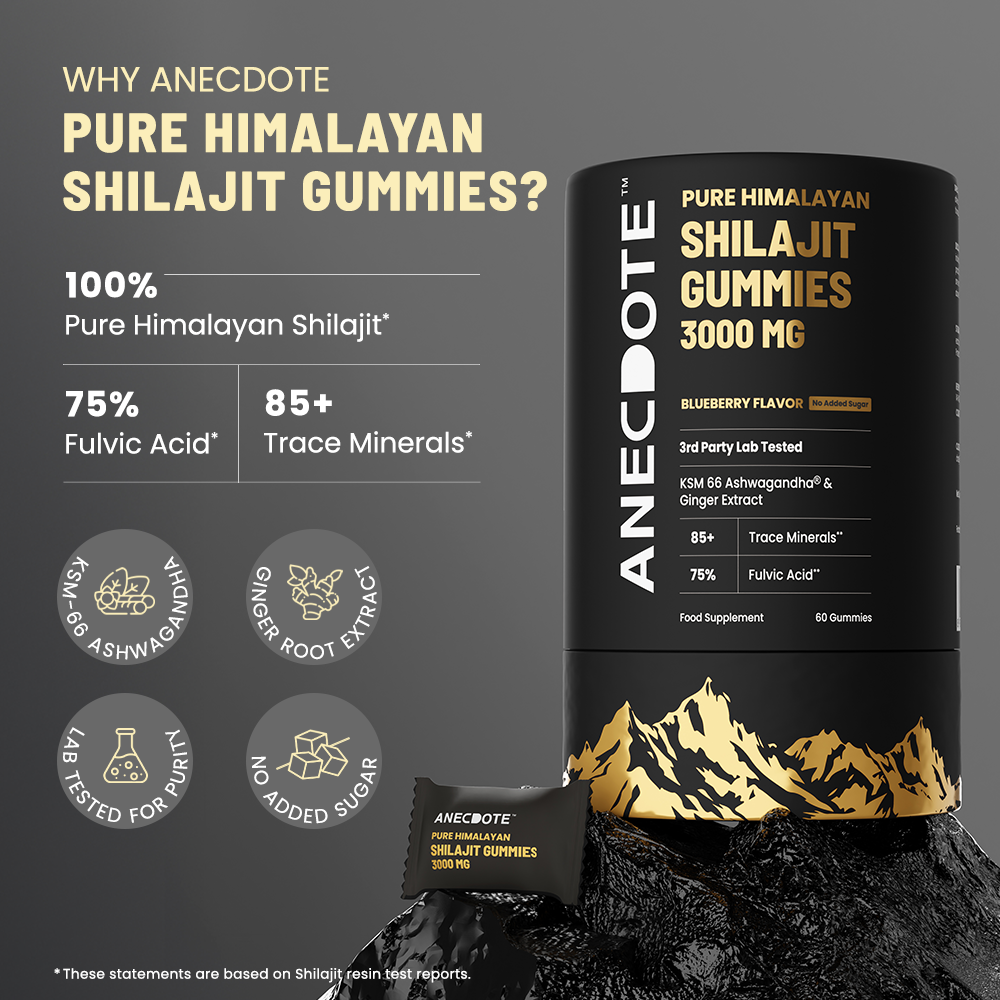 Anecdote Pure Himalayan Shilajit Gummies 3000mg | Boosts Energy & Stamina* | Supports Muscle Strength & Recovery* | Enhances Nutrient Absorption* | 75% Fulvic Acid, 85+ Trace Minerals* | Pack of 60