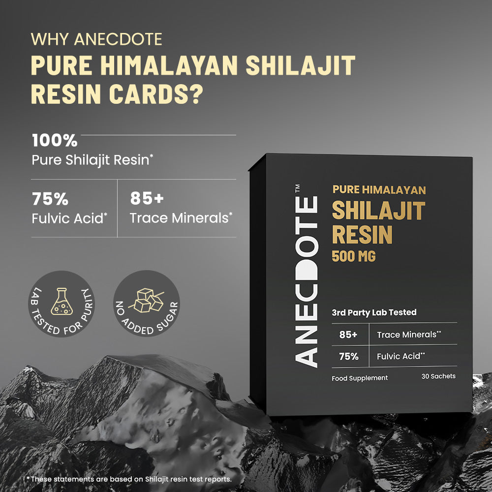 Anecdote Pure Himalayan Shilajit Resin Cards 500mg | Boosts Stamina | Increases Productivity | 75% Fulvic Acid, 85+ Trace Minerals | No Added Sugar | Pack of 30