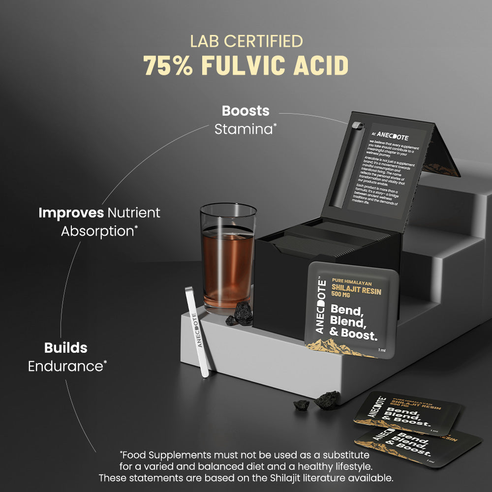 Anecdote Pure Himalayan Shilajit Resin Cards 500mg | Boosts Stamina | Increases Productivity | 75% Fulvic Acid, 85+ Trace Minerals | No Added Sugar | Pack of 30