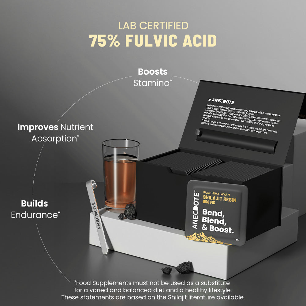 Anecdote Pure Himalayan Shilajit Resin Cards 500mg | Boosts Stamina | Increases Productivity | 75% Fulvic Acid, 85+ Trace Minerals | No Added Sugar | Pack of 60