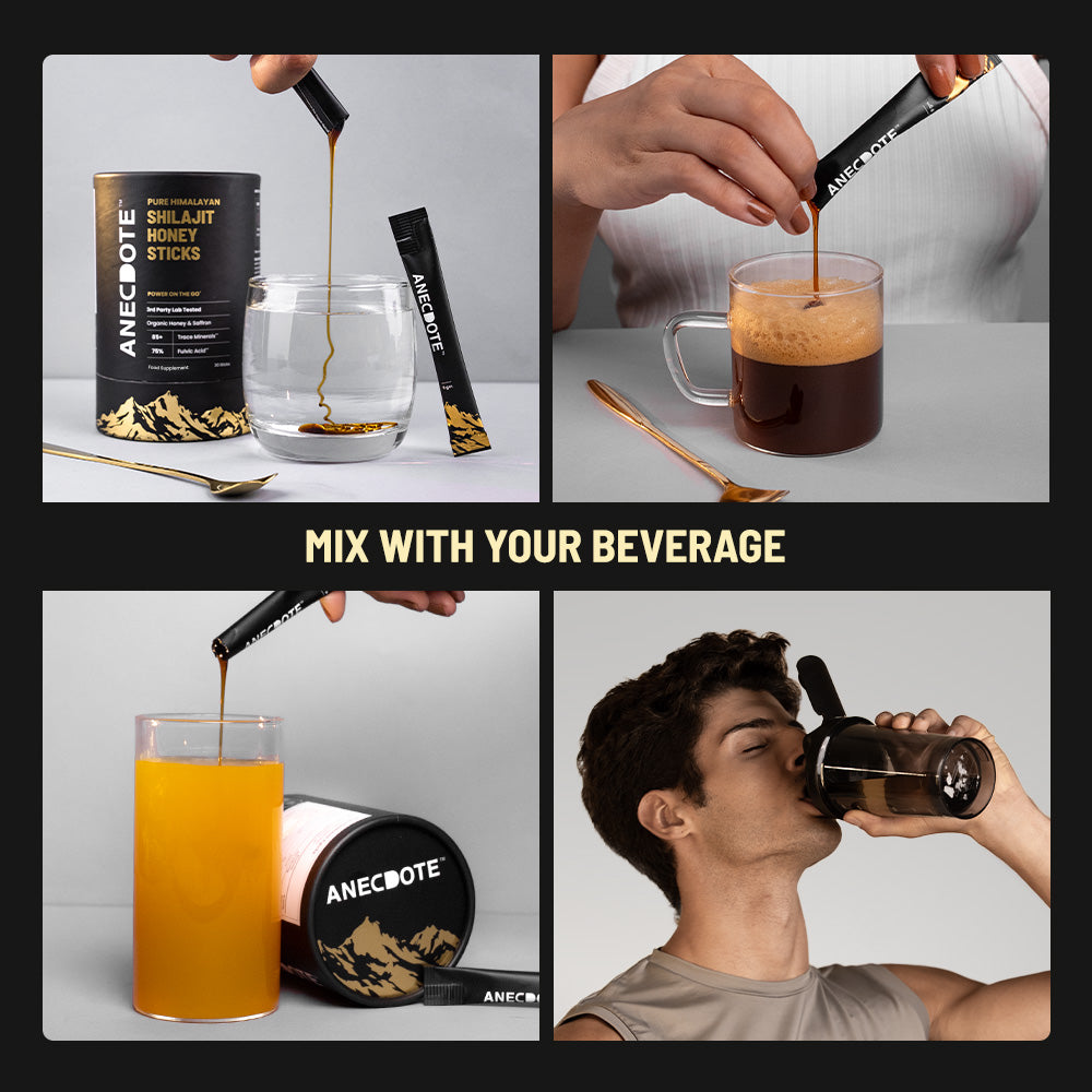 Anecdote Pure Himalayan Shilajit Honey Sticks with Organic Honey & Saffron | Boosts Stamina | Supports Immunity | 75% Fulvic Acid, 85+ Trace Minerals | No Added Sugar